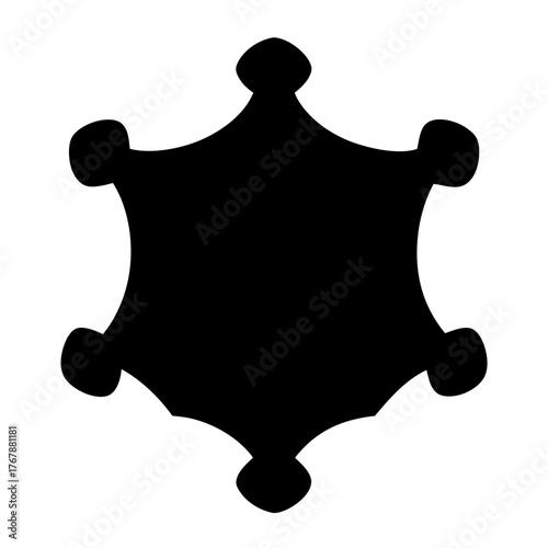 A simplified stylized six point star in black and white isolated