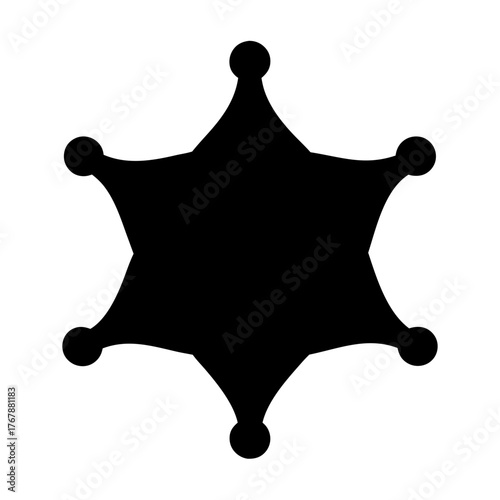 Six Pointed Star with Round Tips, a sheriff badge in solid black