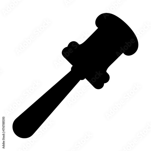 Simple black mallet silhouette, an iconic symbol for authority and justice system