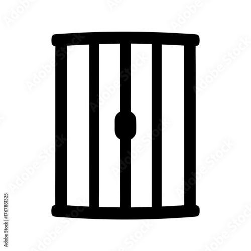 Black and white illustration of a barred gate, suggestive of imprisonment