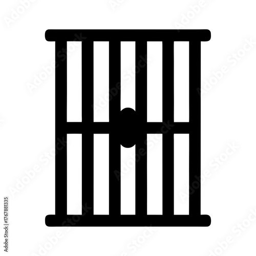 Illustration of a jail cell with bars and a lock in black and white