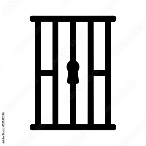 A simple minimalistic black and white jail cell with bars illustration