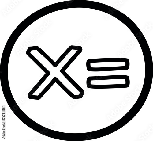 Iconic Illustration Mathematics Symbol 'Multiplication Equals' Depicted in Black and White Within a Circle