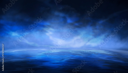 Dark night scene over water...