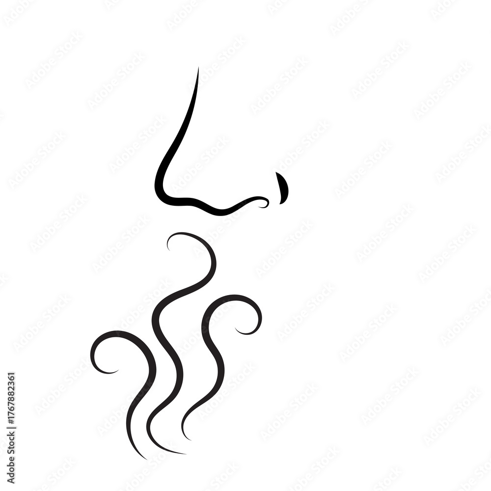 Obraz premium Hand drawn minimalist vector icon of a nose with scent waves
