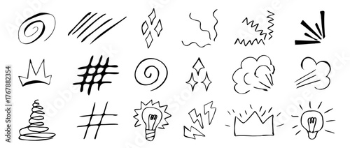 Cartoon line effects icon set. Manga speed elements, movement, burst, sketched motion
