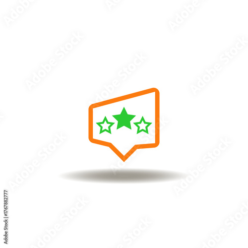 Vector illustration of speech bubble with three stars rating for best excellent services. Icon of result score review. Symbol of quality customer feedback.