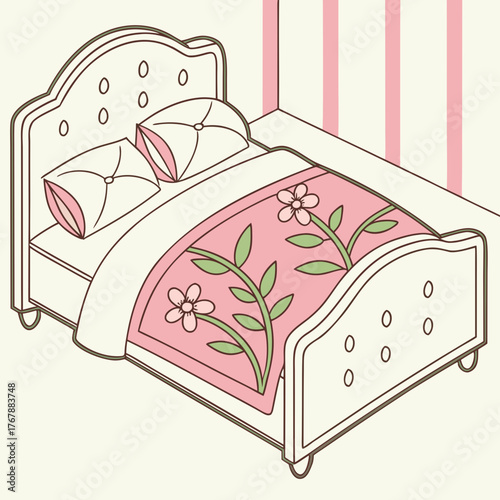 ornate bed vector, classic bed vector, elegant bed vector, tufted headboard vector,