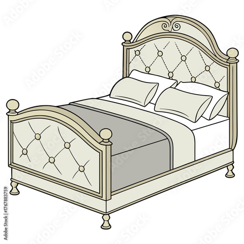 ornate bed vector, classic bed vector, elegant bed vector, tufted headboard vector,