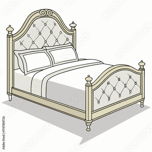ornate bed illustration vector, tufted headboard vector, elegant furniture vector, 