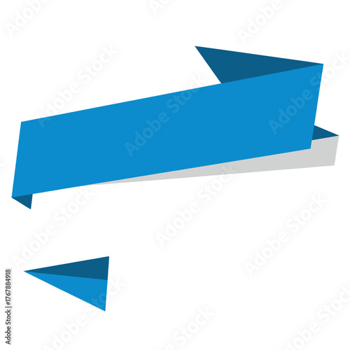 Abstract Blue Ribbon Banner with Folded Edges and Triangular Element.