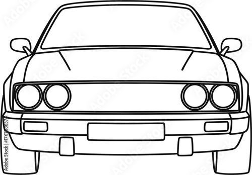 Front view outline of a vintage sports car automobile