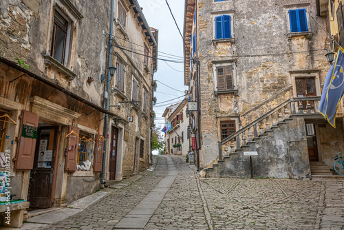 Picture from the town of Groznjan with idyllic cobbled streets and buildings made of natural stone, Istria, Croatia