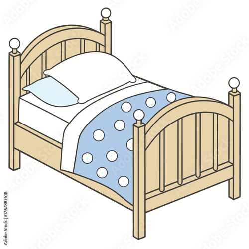 Wooden bed vector, bedroom furniture vector, cozy bed vector, headboard, footboard,