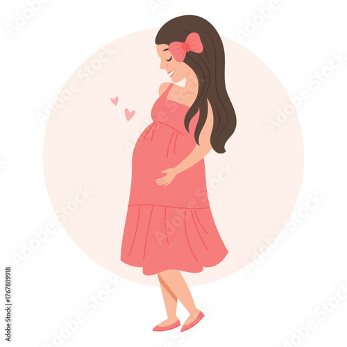 Happy pregnant woman. The concept of motherhood. Illustration, poster.