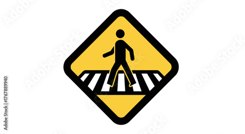 Pedestrian crossing sign yellow and black diamond shape for road safety awareness