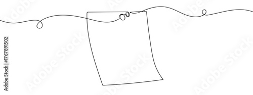 A sheet of paper with a pin in it, one continuous line, hand drawn doodle. single line art drawing vector illustration strokes can be edited.