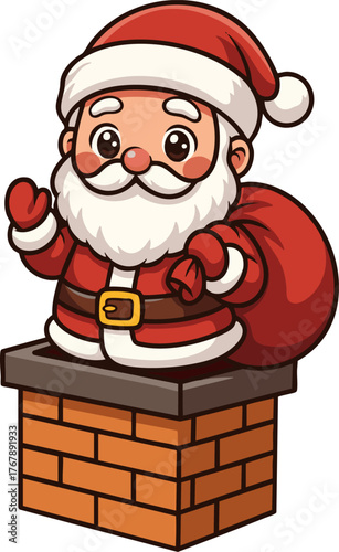 ute kawaii-style Santa Claus sliding down a chimney, delivering gifts. Perfect for holiday and Christmas-themed designs.