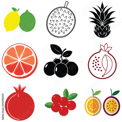 Minimalist silhouette of a lime and lemon side by side