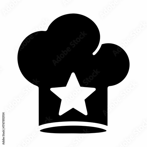 Chef's toque with a star symbol in black and white illustration
