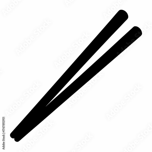 A simple digital image presenting a pair of black chopsticks diagonally