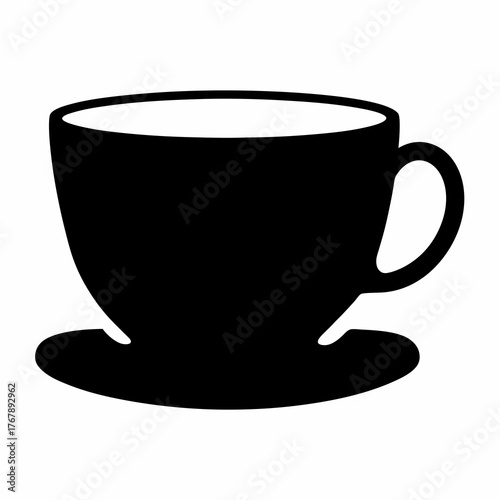 Stylized minimalist monochrome silhouette of a coffee cup with saucer vector illustration