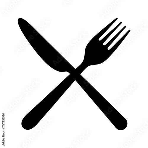 Elegant Crossed Knife and Fork Icon for Culinary and Dining Concepts