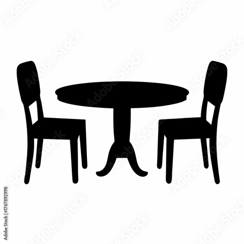 A silhouette of a round table with two chairs symmetrically positioned