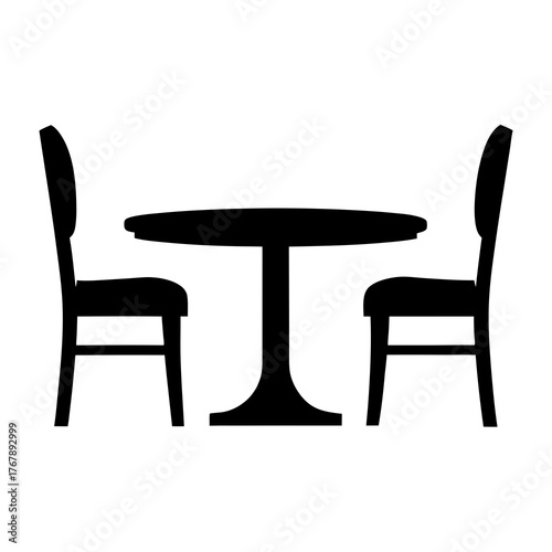 Silhouette of a Round Table with Chairs, Simple Dining Arrangement