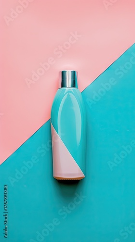 Bottles of shampoo and balm on a colored background. The concept of beauty and hair care.