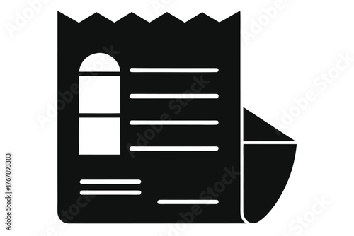 Paper receipt with jagged edge and turned down corner, simple illustration