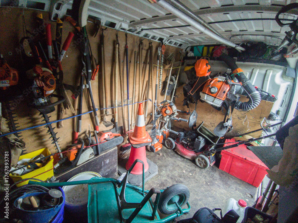 Fototapeta premium Panel van loaded with gardening equipment