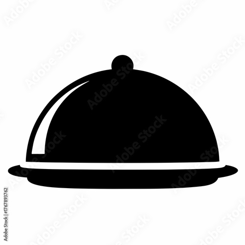 Elegant black silhouette of a covered dish, suggesting fine dining experience