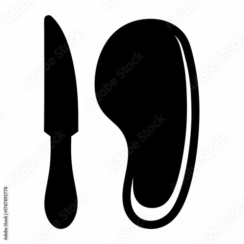 Black and white illustration of a steak and knife graphic element