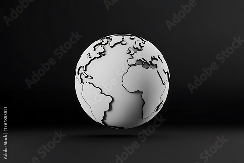 Stylized globe model against a dark background, representing earth and global connections.