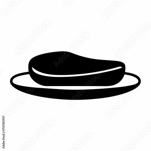 Monochrome depiction of a meat cut served on a round plate illustration