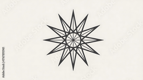 Geometric starburst design with sharp, radiating lines, creating a dynamic and symmetrical pattern.