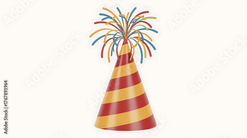 Colorful fireworks burst from a festive party hat, celebrating joy and excitement.
