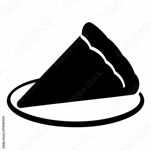 Stylized Black and White Icon of a Pizza Slice on a Plate