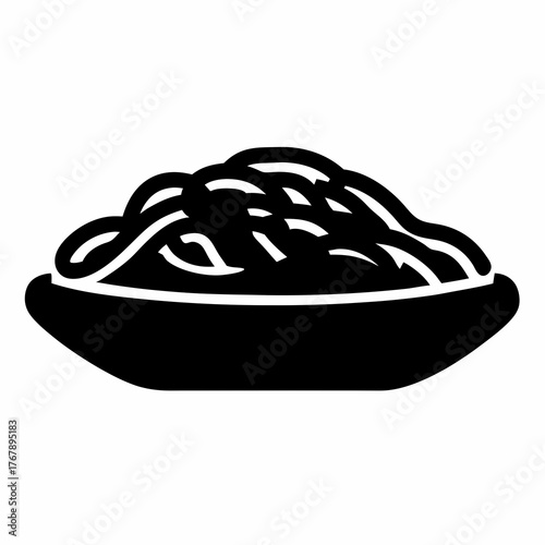 Delicious bowl of pasta, spaghetti, or noodles in black and white style