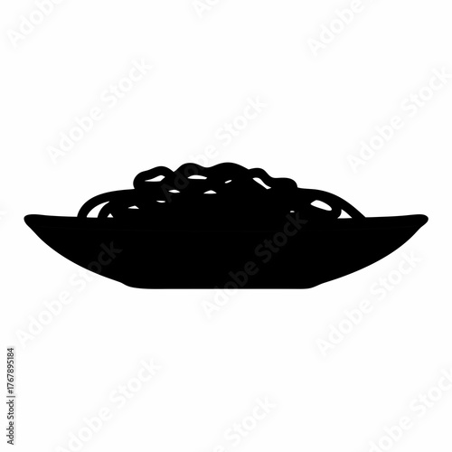 Black silhouette of a bowl of noodles, pasta or spaghetti dish