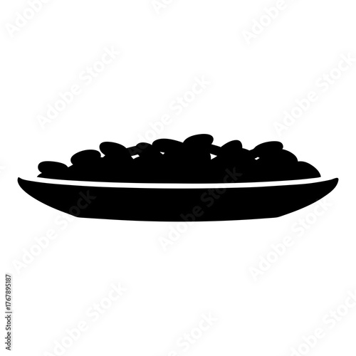 Minimalist illustration of a full bowl of olives in black and white