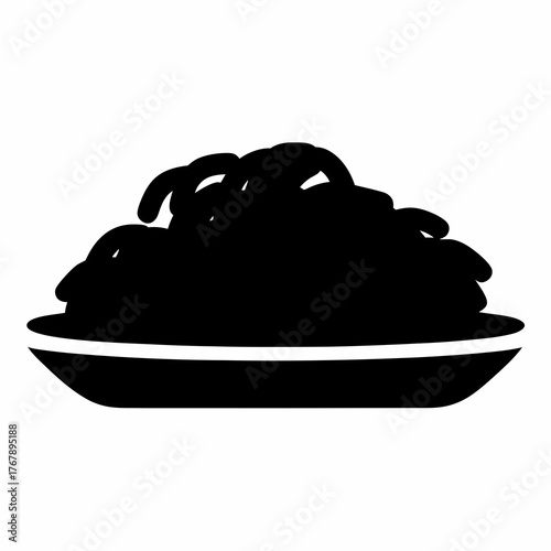 Illustration of a Heaping Plate of Spaghetti or Pasta, Black Silhouette