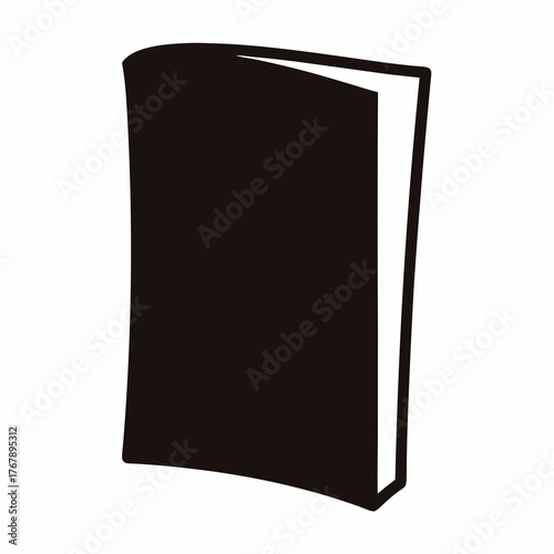 Black hard cover book with the front cover open on white background