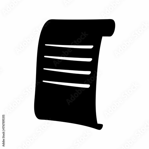 Minimalistic black and white paper scroll illustration depicting written content on a page