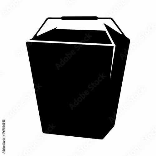 Monochrome Illustration of a Chinese Takeout Box with Handle for Carrying