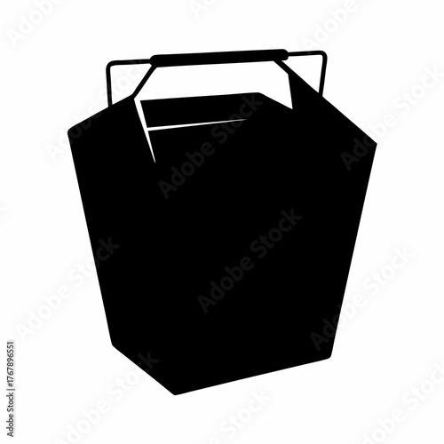 Monochromatic illustration of a takeout container with a handle on a white background