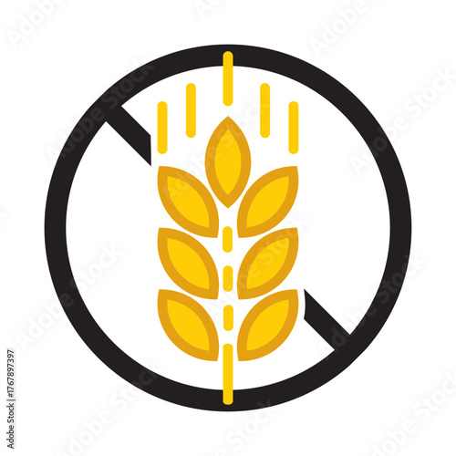Gluten-free icon vector isolated on white background. Stalk of grain, wheat gluten-free grain vector icon label, round badge logo. EPS 10.