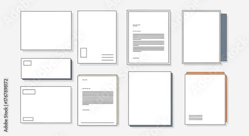 Set of Blank Stationery Items Including Envelopes and Papers.