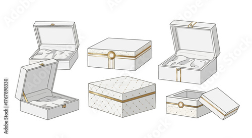 Set of Five Decorative Cardboard Boxes with Lids.